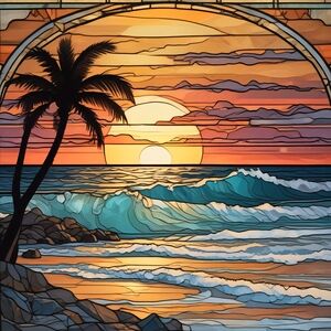 Sunset Beach Stained Glass Art Print